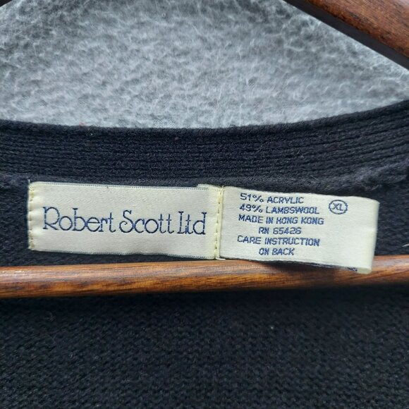 Vintage Robert Scott Ltd Black Cardigan Sweater With Sequin Ornament Design XL 5 - Picture 3 of 3